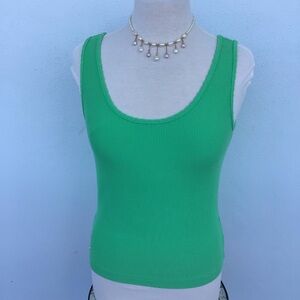 Lilly Pulitzer Gold Label Green Ribbed Women's Sleeveless Round Neck Tank Top